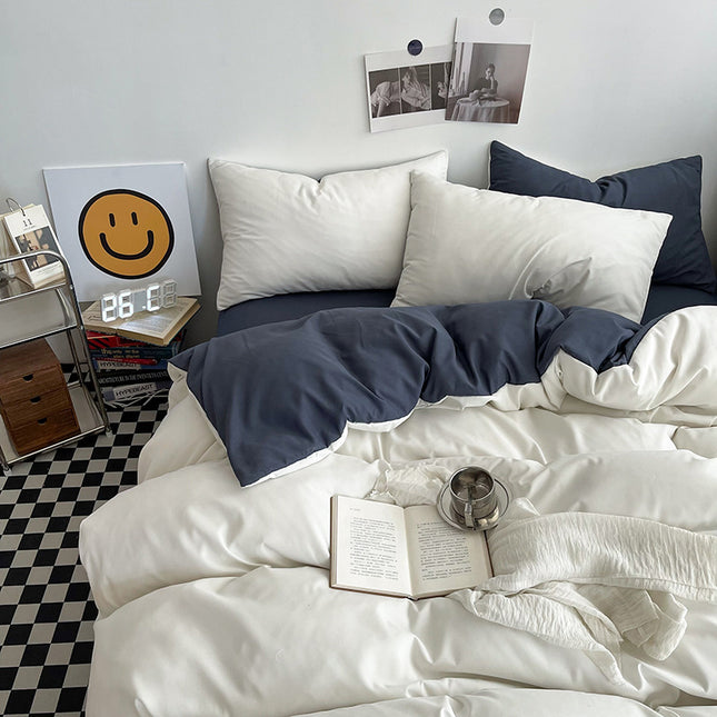 White and Dark Grey Washed Cotton Bedding Set
