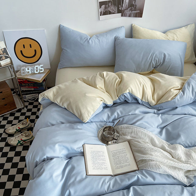 Light blue cheese Washed Cotton Bedding Set