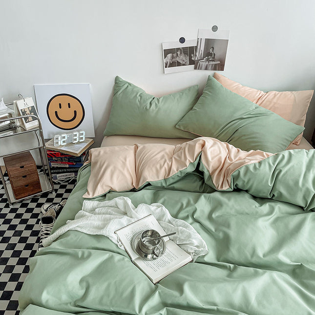 Light green and light camel color Washed Cotton Bedding Set V888-ELOSUNG48730