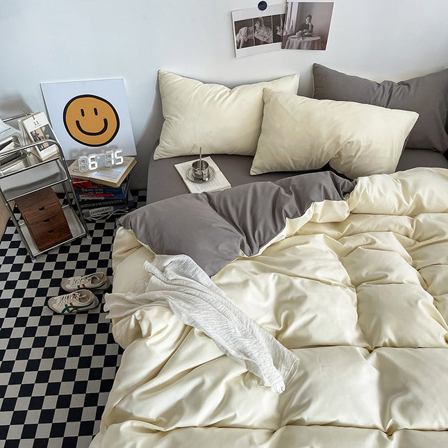 Light yellow and light gray Washed Cotton Bedding V888-ELOSUNG48739