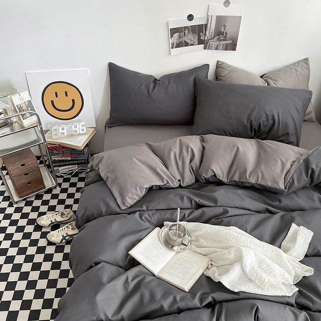 Dark gray and light gray Washed Cotton Bedding Set