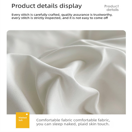 Dark gray and light gray Washed Cotton Bedding Set - Solid Color Fitted Sheet Style, 4-Piece Set for 1.5m Bed, Includes 10 Random Color Quilt Fasteners