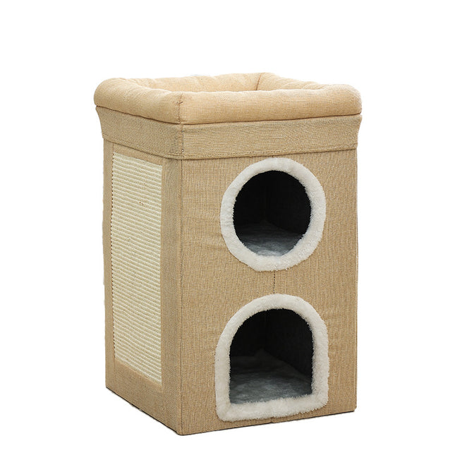Beige 3-Story Villa Cat House with Scratching V888-ELOSUNG48746