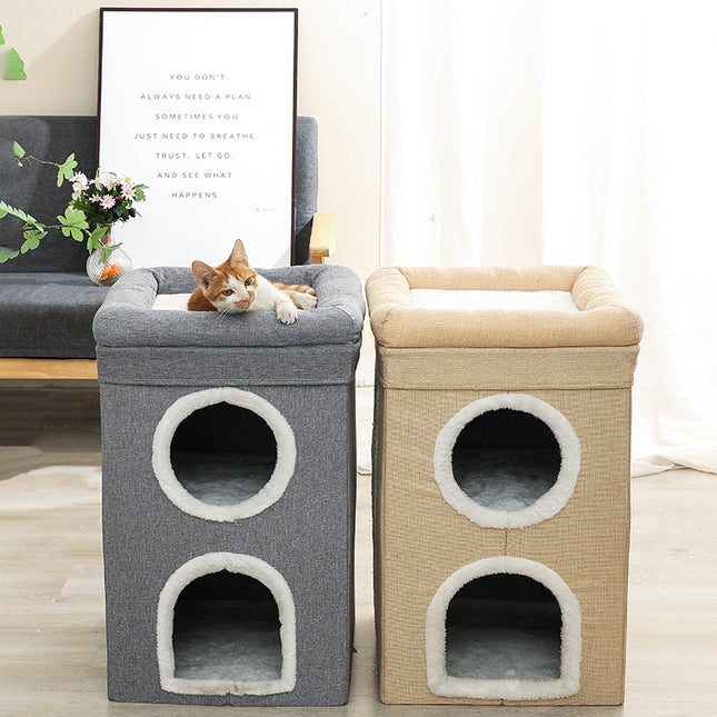 Grey 3-Story Villa Cat House with Scratching – product detail