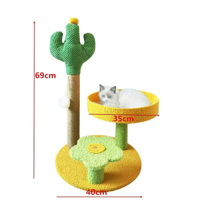Yellow Cactus Pineapple Cat Tree with Scratching Post & Cozy Perch
