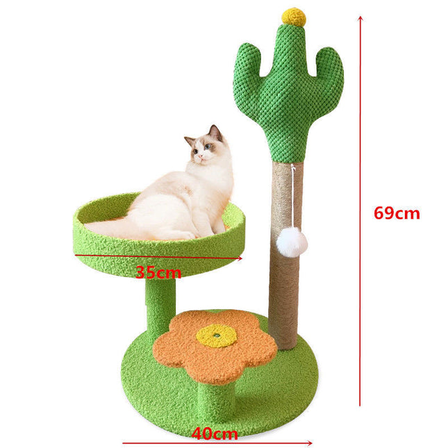 Green Cactus Pineapple Cat Tree with Scratching Post & Cozy Perch