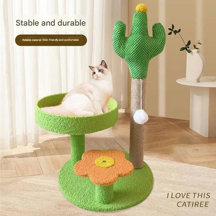 Green Cactus Pineapple Cat Tree with Scratching Post & Cozy Perch - Multi-Level Cat Tower with Flower Platform and Hanging Ball for Indoor Cats