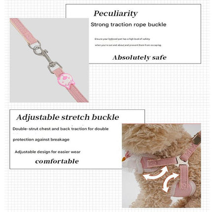 White Lace Y-Shaped Pet Harness and Leash Set - Breathable Mesh Vest for Small to Medium Dogs and Cats - Comfortable Walking Gear with 150cm Leash(Size:S)