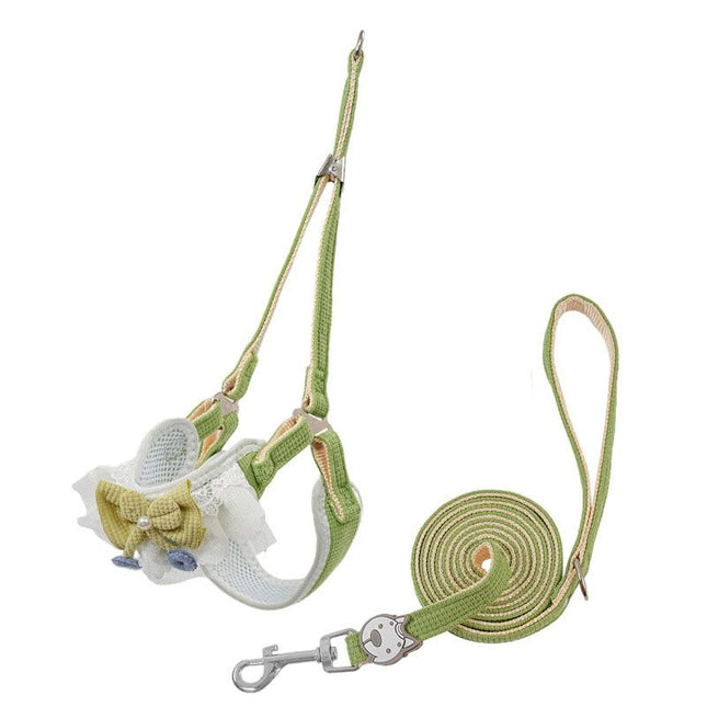 Green Lace Y-Shaped Pet Harness and Leash Set (Size V888-ELOSUNG48781