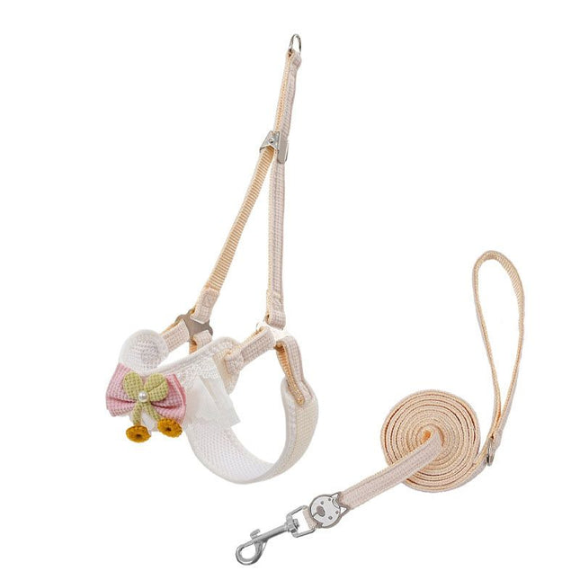 White Lace Y-Shaped Pet Harness and Leash Set (Size V888-ELOSUNG48782