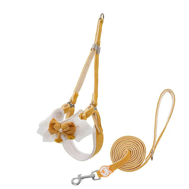 Orange-yellow Lace Y-Shaped Pet Harness and Leash Set (Size V888-ELOSUNG48783