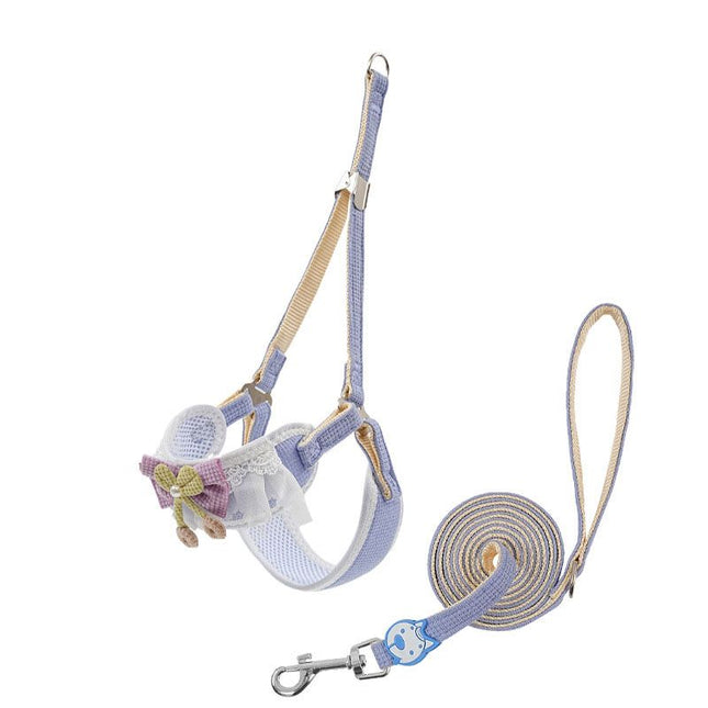 Sky blue Lace Y-Shaped Pet Harness and Leash Set (Size V888-ELOSUNG48784