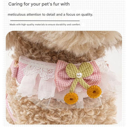 Pink Lace Y-Shaped Pet Harness and Leash Set - Breathable Mesh Vest for Small to Medium Dogs and Cats - Comfortable Walking Gear with 150cm Leash(Size:M)