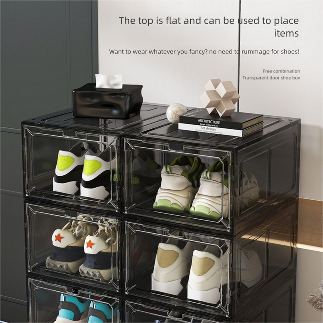 Black Transparent Magnetic Shoe Box Stackable Dustproof Sneaker Storage Case for Basketball Shoes Clear – product detail