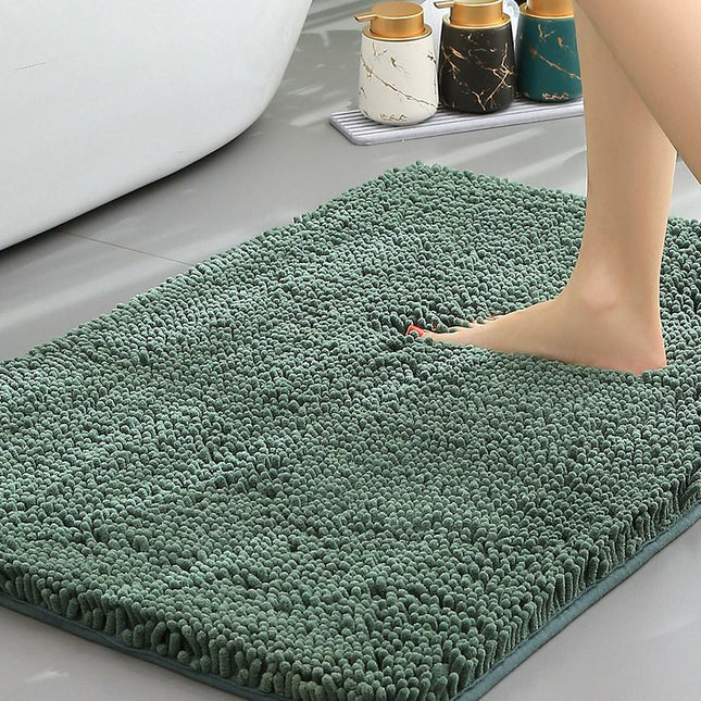 Atrovirens Thickened Chenille Bathroom Floor Mat 50x80cm Super Absorbent Non-Slip TPR Backing Rug