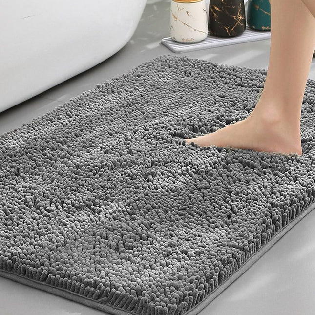 Dark grey Thickened Chenille Bathroom Floor Mat 50x80cm Super Absorbent Non-Slip TPR Backing Rug