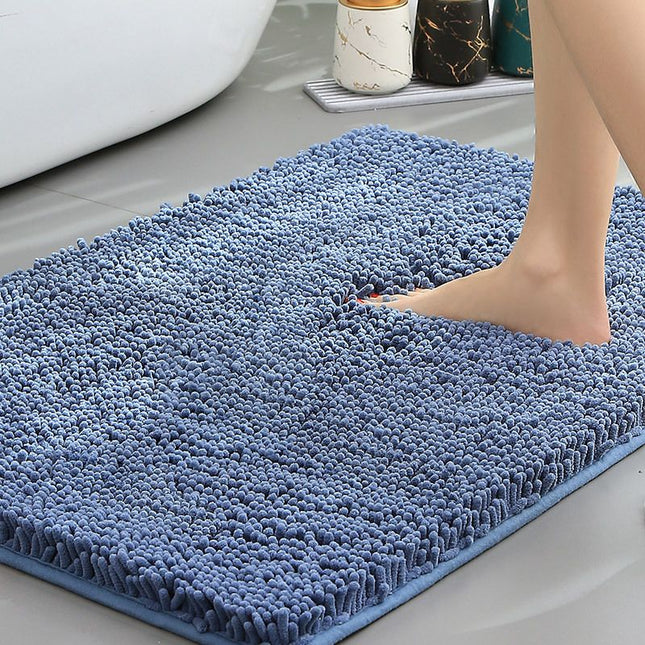 Hazy Blue Thickened Chenille Bathroom Floor Mat 50x80cm Super Absorbent Non-Slip TPR Backing Rug