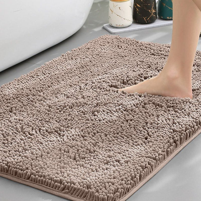 Dark camel color Thickened Chenille Bathroom Floor Mat 50x80cm Super Absorbent Non-Slip TPR Backing
