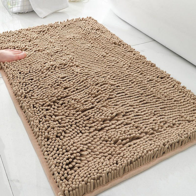 Dark Beige Thickened Chenille Bathroom Floor Mat 50x80cm Super Absorbent Non-Slip TPR Backing Rug
