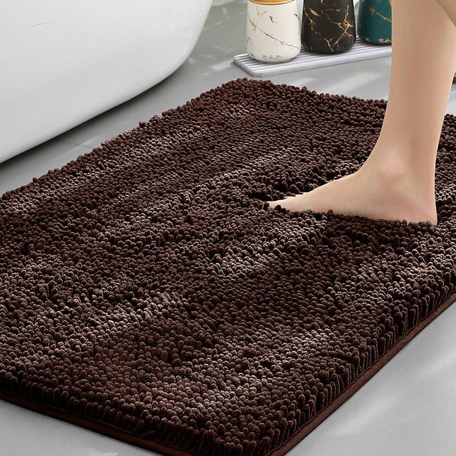 Dark Brown Thickened Chenille Bathroom Floor Mat 50x80cm Super Absorbent Non-Slip TPR Backing Rug