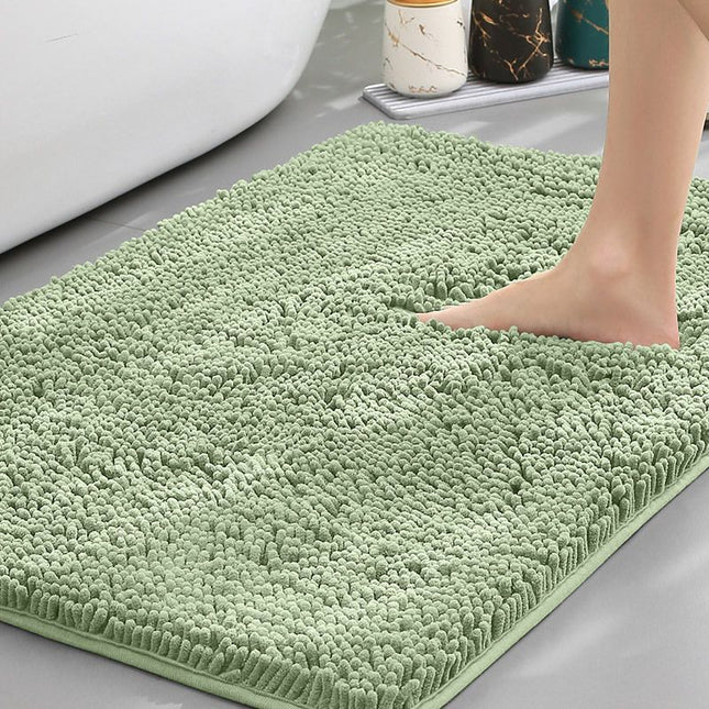 Light Green Thickened Chenille Bathroom Floor Mat 50x80cm Super Absorbent Non-Slip TPR Backing Rug