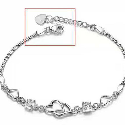 Heart-to-Heart Silver Plated Bracelet with Sparkling Rhinestones Elegant Romantic Jewelry for Women Includes Local Standard Gift Box for Special Occasions(Heart Brand)