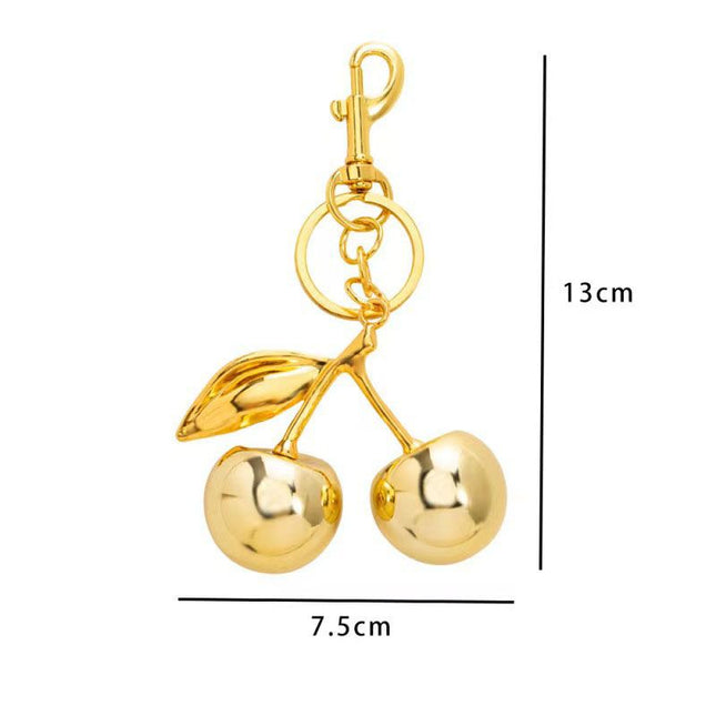 Golden Fashionable Cherry Keychain with Fruit Pendant for Handbags and Keys Stylish Accessory Solution for