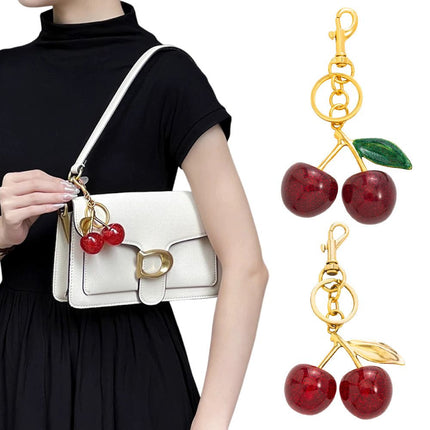 Golden Fashionable Cherry Keychain with Fruit Pendant for Handbags and Keys Stylish Accessory Solution for Local Trendsetters