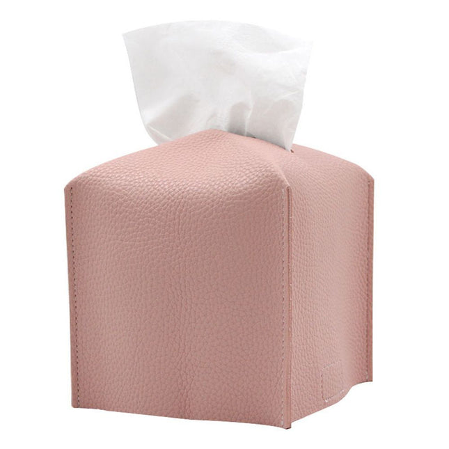 2 Pack Pink PU Leather Rectangular Tissue Box Covers Foldable Roll Paper Bag for Car Home and Bathroom
