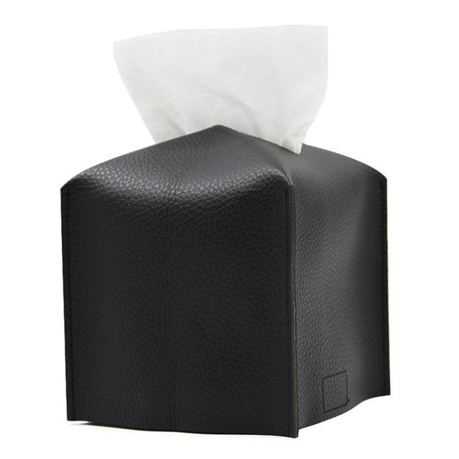 2 Pack Black PU Leather Rectangular Tissue Box Covers Foldable Roll Paper Bag for Car Home and Bathroom