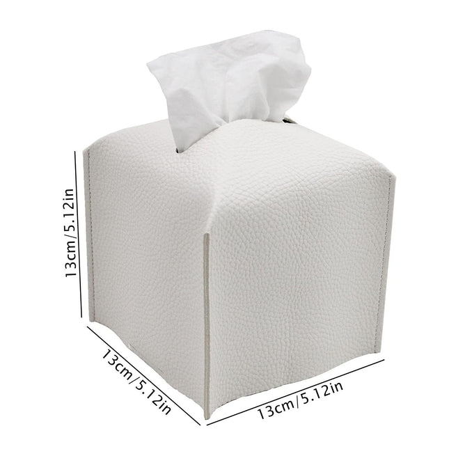 2 Pack White PU Leather Rectangular Tissue Box Covers Foldable Roll Paper Bag for Car Home and Bathroom