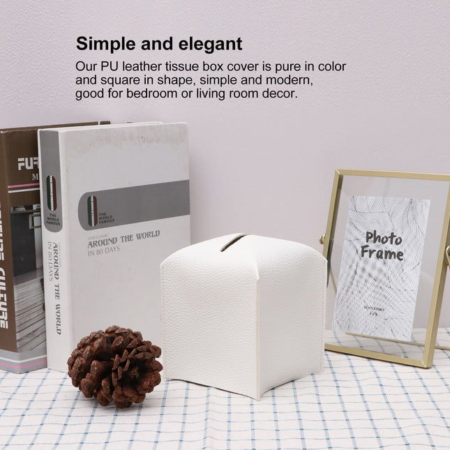 2 Pack White PU Leather Rectangular Tissue Box Covers Foldable Roll Paper Bag for Car Home and Bathroom – product detail