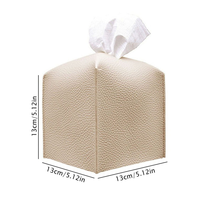 2 Pack Beige PU Leather Rectangular Tissue Box Covers Foldable Roll Paper Bag for Car Home and Bathroom
