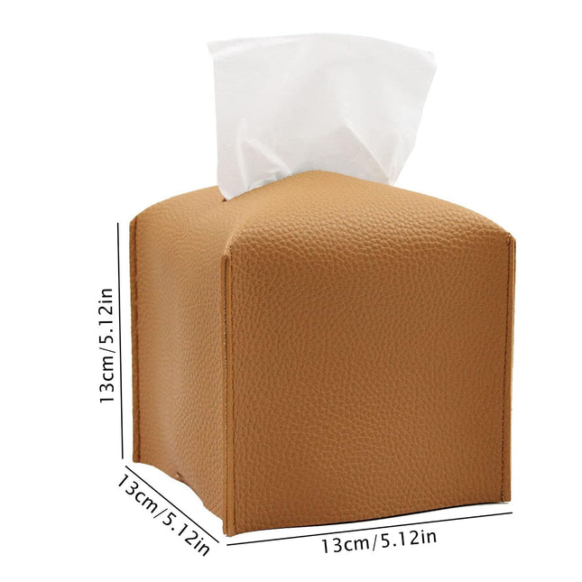 2 Pack Brown PU Leather Rectangular Tissue Box Covers Foldable Roll Paper Bag for Car Home and Bathroom