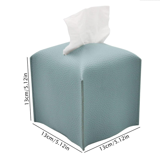 2 Pack Blue PU Leather Rectangular Tissue Box Covers Foldable Roll Paper Bag for Car Home and Bathroom