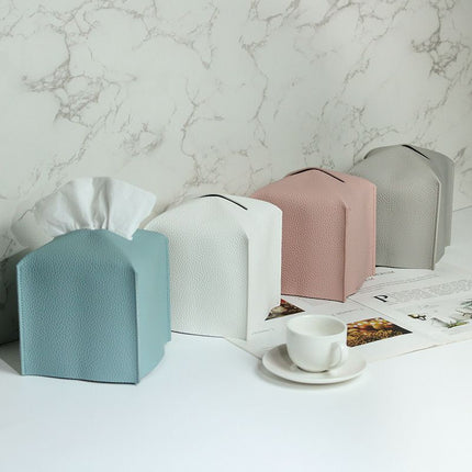 2 Pack Blue PU Leather Rectangular Tissue Box Covers Foldable Roll Paper Bag for Car Home and Bathroom Modern Storage Solution for Local Households