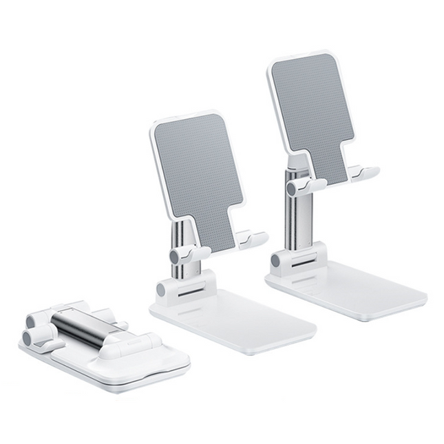 White Adjustable Desktop Phone Stand with Height Extension and Foldable Design for Online Classes