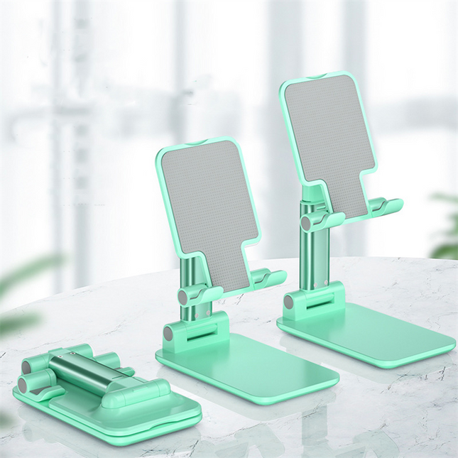 Green Adjustable Desktop Phone Stand with Height Extension and Foldable Design for Online Classes