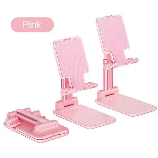 Pink Adjustable Desktop Phone Stand with Height Extension and Foldable Design for Online Classes
