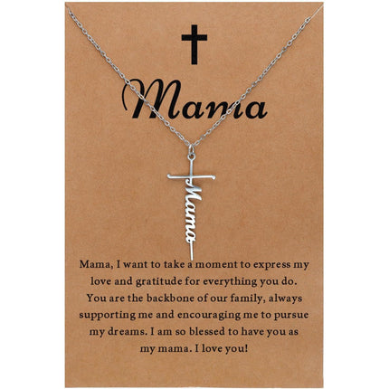 Stainless Steel Cross Necklace for Women Mother's Day Holiday Gift Elegant Jewelry Piece for Local Standard Everyday Wear(mama)