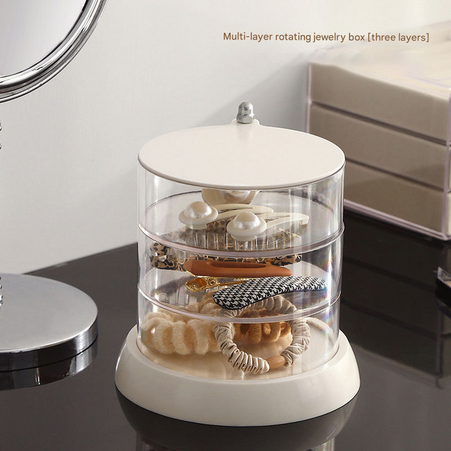 Rotating Jewelry Storage Box Transparent Multi-Compartment Design for Earrings and Hair Accessories (Three