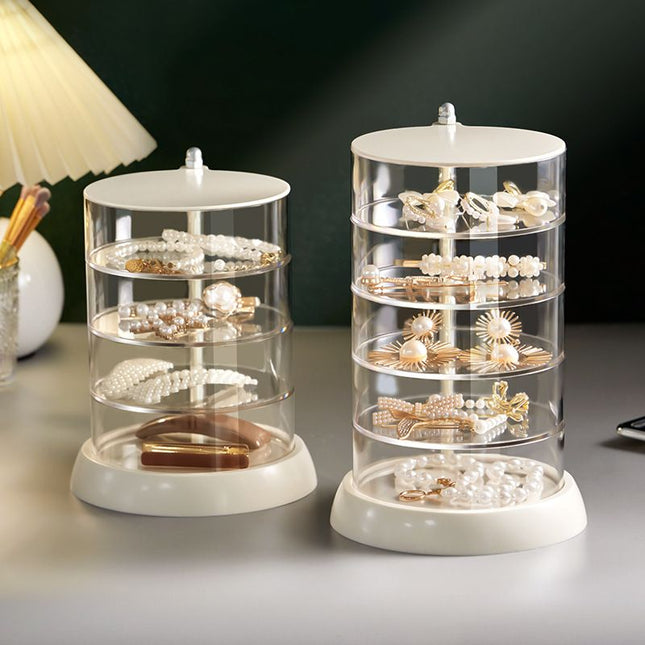 Rotating Jewelry Storage Box Transparent Multi-Compartment Design for Earrings and Hair Accessories (Three – product detail
