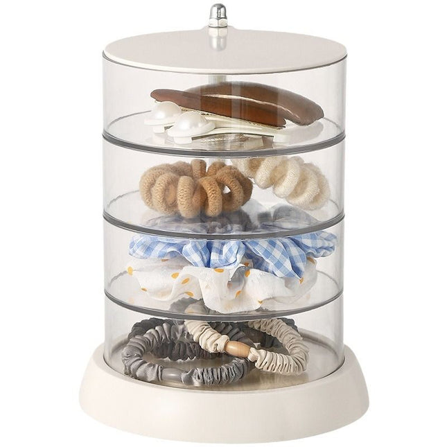 Rotating Jewelry Storage Box Transparent Multi-Compartment Design for Earrings and Hair Accessories (Four