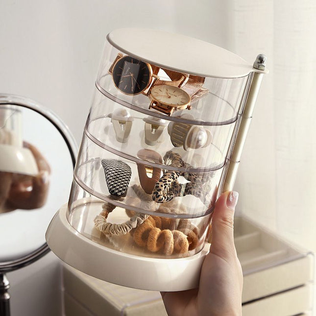 Rotating Jewelry Storage Box Transparent Multi-Compartment Design for Earrings and Hair Accessories (Four – product detail