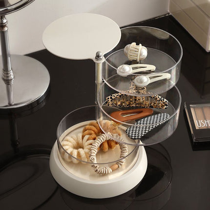 Rotating Jewelry Storage Box Transparent Multi-Compartment Design for Earrings and Hair Accessories Space-Saving Organization Solution for Local Vanities(Four layers)