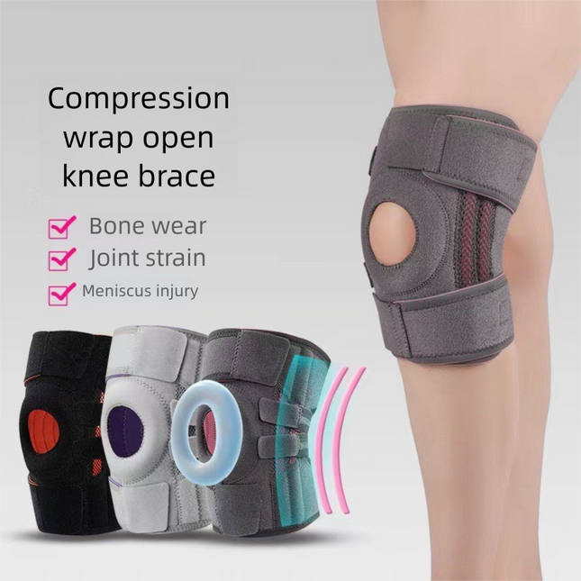Grayish purple Adjustable Open Patella Knee Brace with Spring Support and Compression Straps – product detail