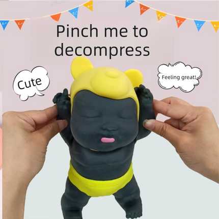 Black 26CM Large Squeeze Ugly Doll Stress Relief Toy Slow Rebound TPR Sand-Filled Squishy Figure for Local Home Pretend Play and Anxiety Reduction(Blue cap and white trousers)