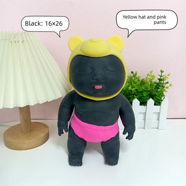 Black 26CM Large Squeeze Ugly Doll Stress Relief Toy Slow Rebound TPR Sand-Filled Squishy Figure