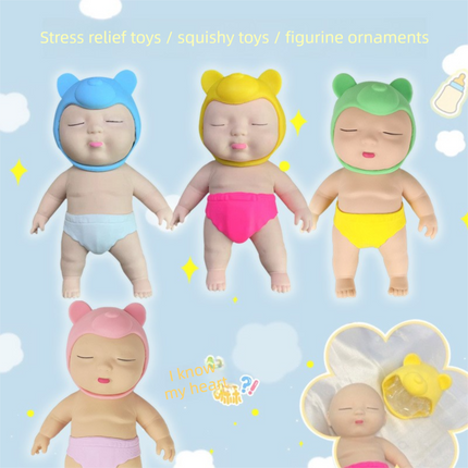 Black 26CM Large Squeeze Ugly Doll Stress Relief Toy Slow Rebound TPR Sand-Filled Squishy Figure for Local Home Pretend Play and Anxiety Reduction(Green hat and yellow trousers)