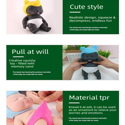 Black 26CM Large Squeeze Ugly Doll Stress Relief Toy Slow Rebound TPR Sand-Filled Squishy Figure for Local Home Pretend Play and Anxiety Reduction(Green hat and yellow trousers)